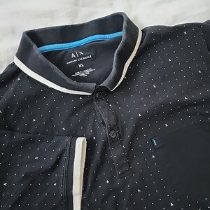 Armani Exchange Polo Shirt Mens XL Black White All Over Logo Short Sleeve A/X